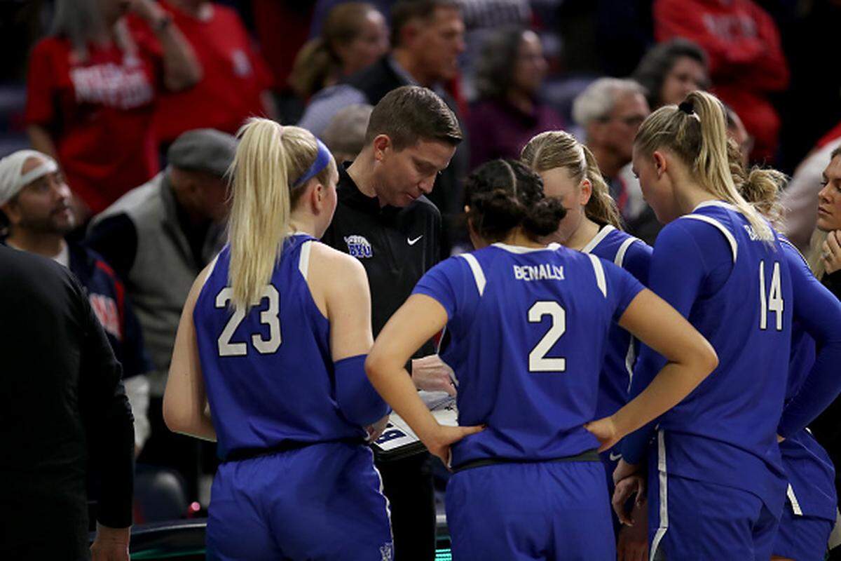 The BYU women’s basketball team didn’t practice on Sunday due to their faith-centered athletic policy. The Cougars will play Kansas in the WBIT Final Four at Koch Arena on Monday.