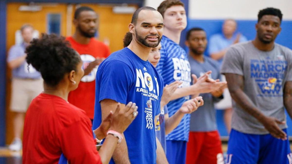 University of Kansas and Heights High basketball star Perry Ellis is seen during the KU Barnstorming Tour at East High on May 6, 2016.