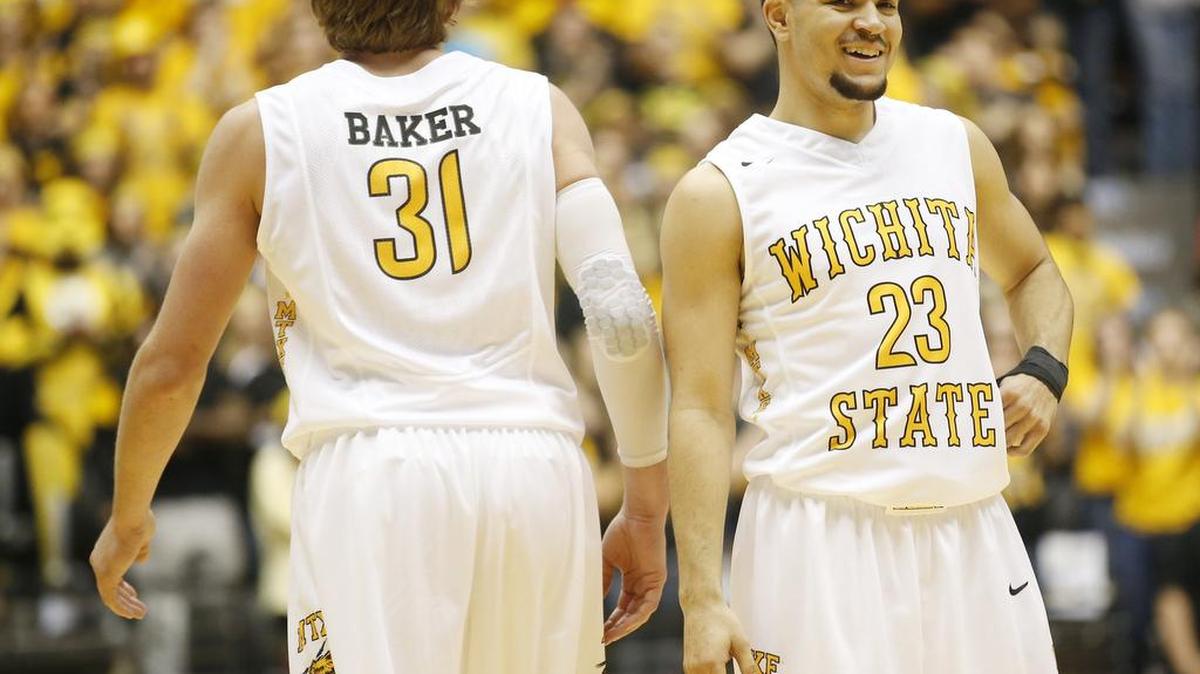 
Wichita State’s Ron Baker and Fred VanVleet in the first half against Drake. (Jan. 25, 2015)
