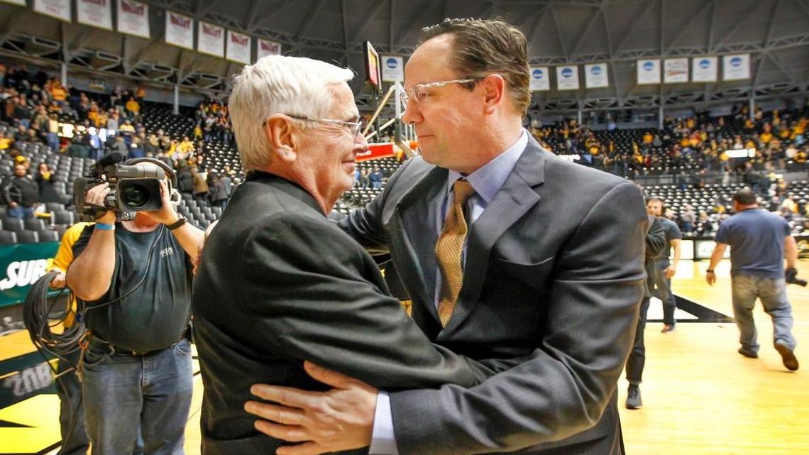 Wichita State president John Bardo, left, has made it clear that he prefers Gregg Marshall’s basketball program and the rest of the athletic department look for new conference membership options.