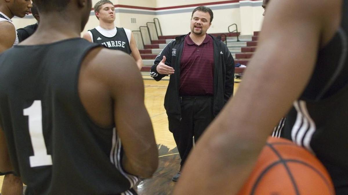 
Kyle Lindsted talks to players at Sunrise Christian in 2012. Lindsted joined the WSU coaching staff in June. 
