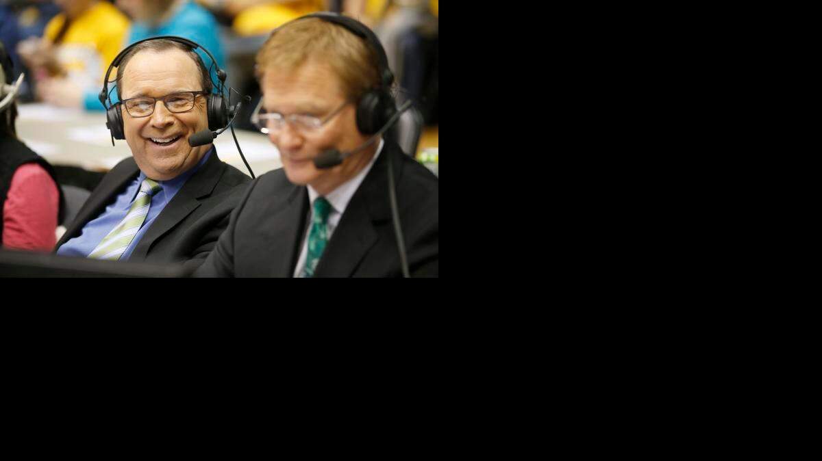 
ESPN analyst Mark Adams, left, is an unapologetic supporter of the Missouri Valley Conference. “I get into situations where I see special players and special stories and I’m the first one to tell them,” he said.
