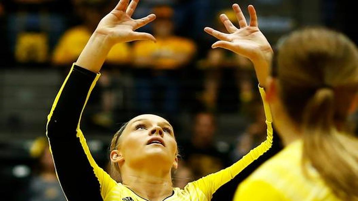 Wichita State settter Emily Hiebert diversifies her duties when the team shifts to a 6-2 formation.