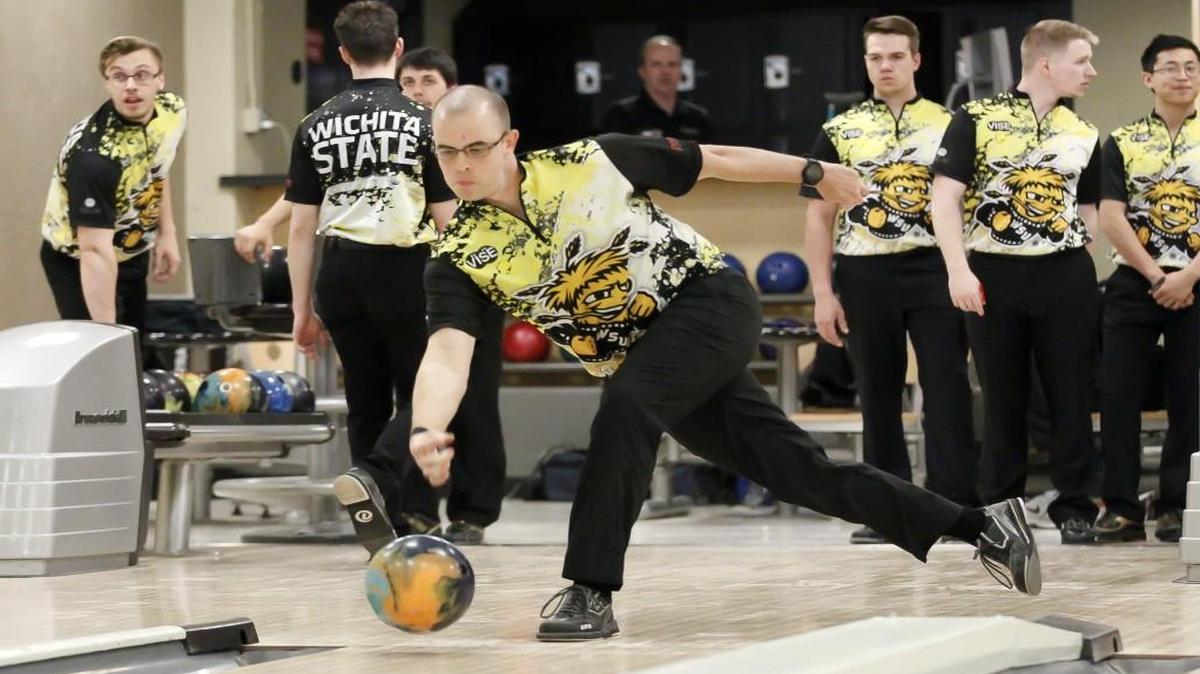 Wichita State senior Stephen Cowland practices with the team last week at the Rhatigan Center. Cowland bowled on WSU’s championship teams in 2010, 2011 and 2015.