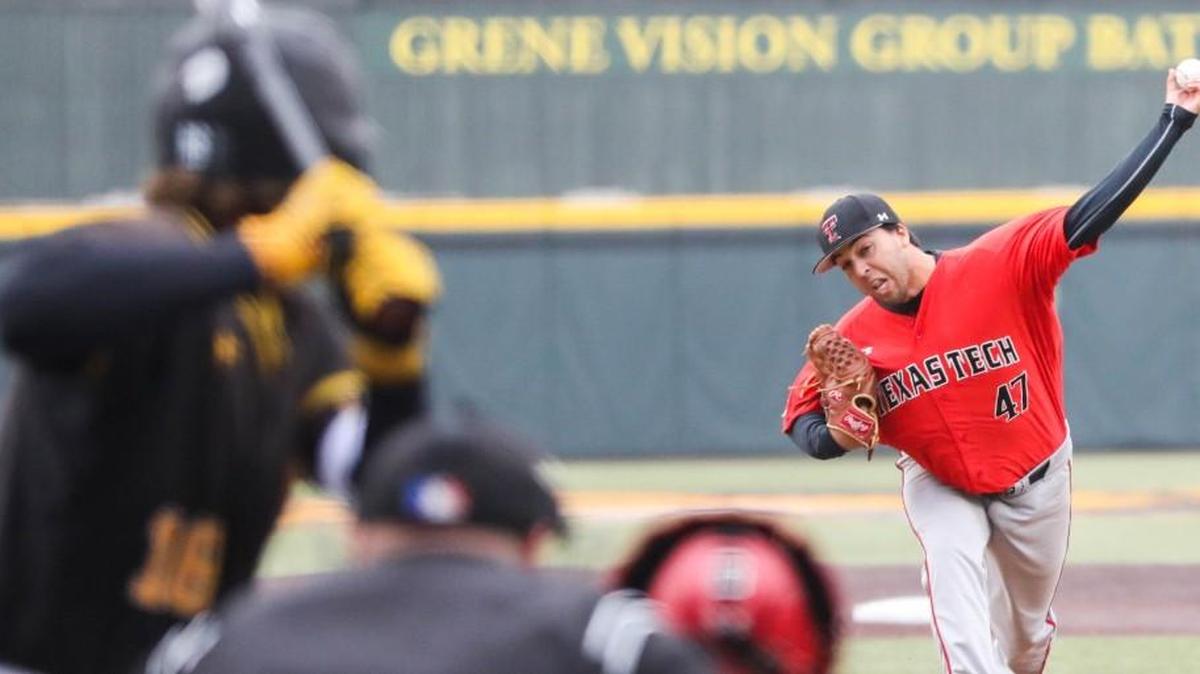 Texas Tech’s Steven Gingery pitches to Wichita State’s Alec Bohm in the first inning Saturday in Eck Stadium.