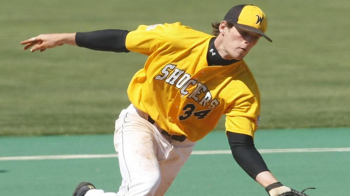 Shocker third baseman Conor Gillaspie makes the play and the out against Northern Iowa in 2008. Gillaspie is being inducted into the Shockers Sports Hall of Fame.