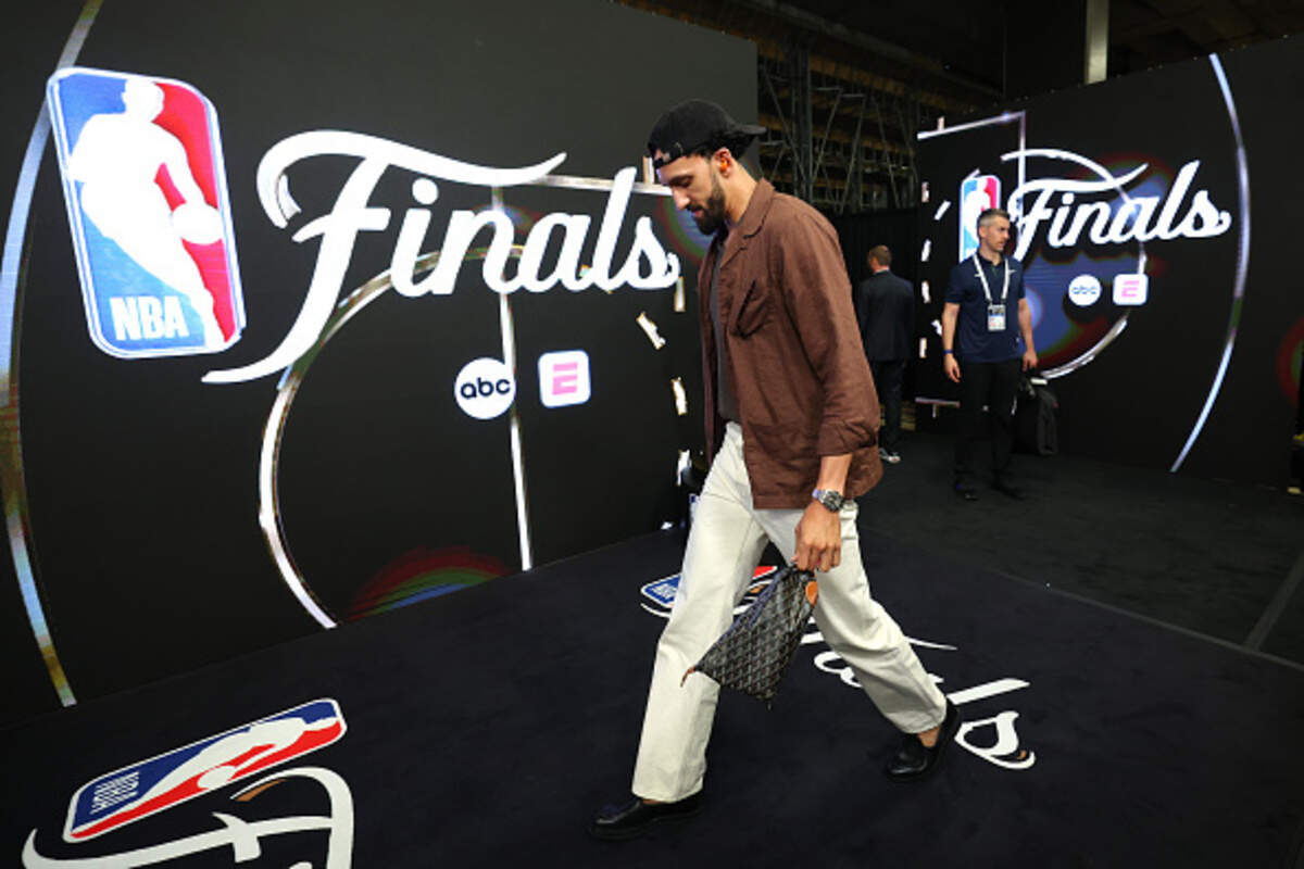 Former Shocker Landry Shamet arrives prior to Game 2 of the NBA Finals in San Antonio. He is looking to become the fifth former WSU player to win an NBA championship.