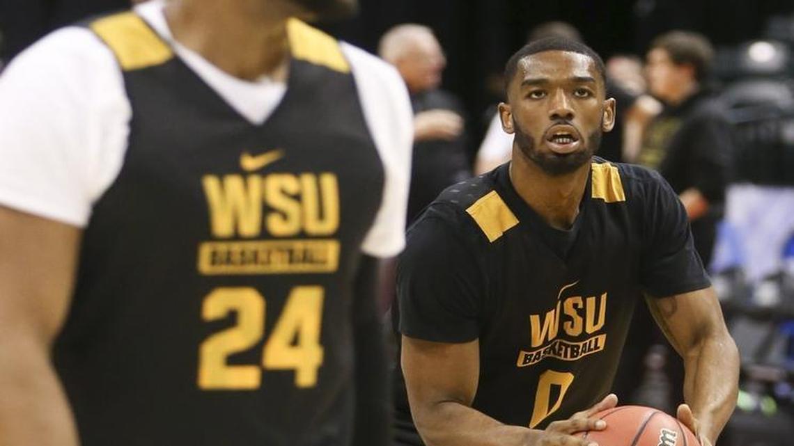 Wichita State’s Rashard Kelly shoots during practice at Bankers Life Fieldhouse in Indianapolis on Thursday. The Shockers take on Dayton in the first round of the NCAA Tournament on Friday.