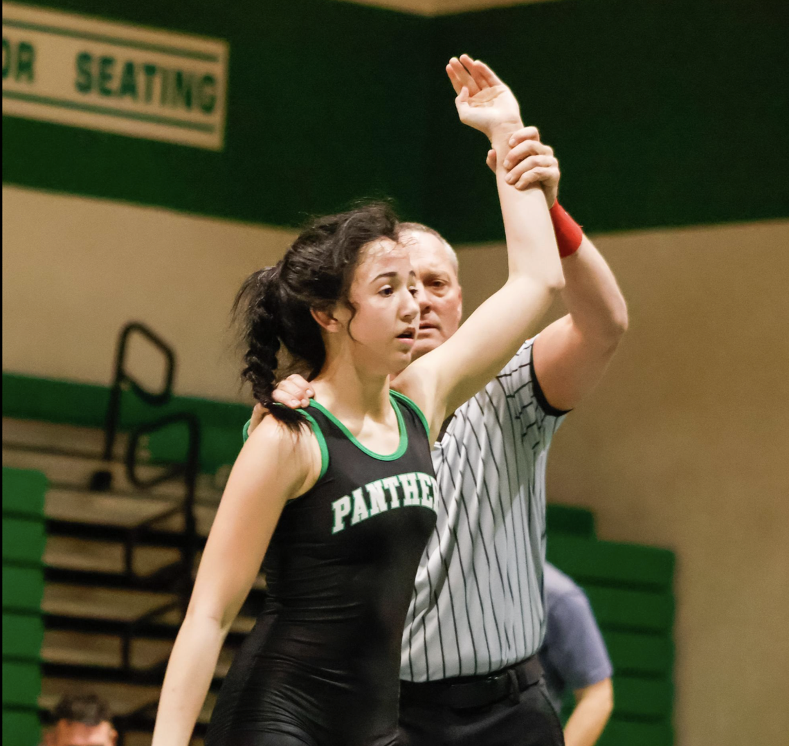 Derby freshman Presley Beard has been a dominant force in the Kansas high school girls wrestling scene already, carrying an undefeated record and No. 1 ranking to the postseason.