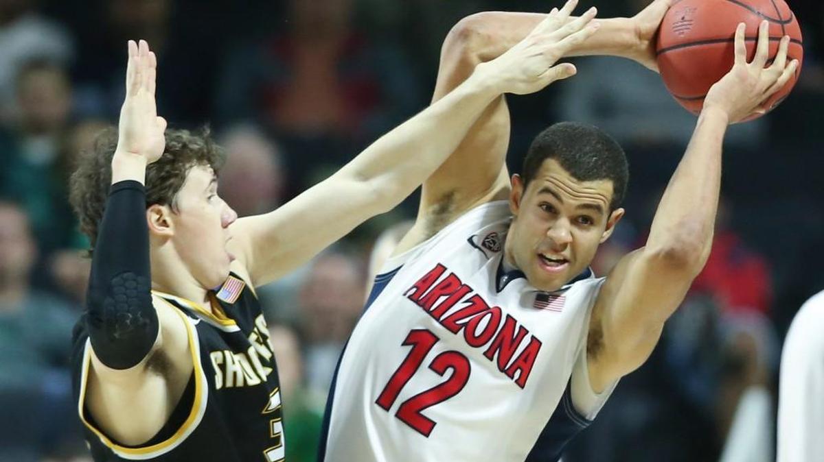 Wichita State’s Evan Wessel defends Arizona forward Ryan Anderson during the second half Thursday night. Wessel’s minutes have been limited partially by matchups against taller opponents in the tournament.