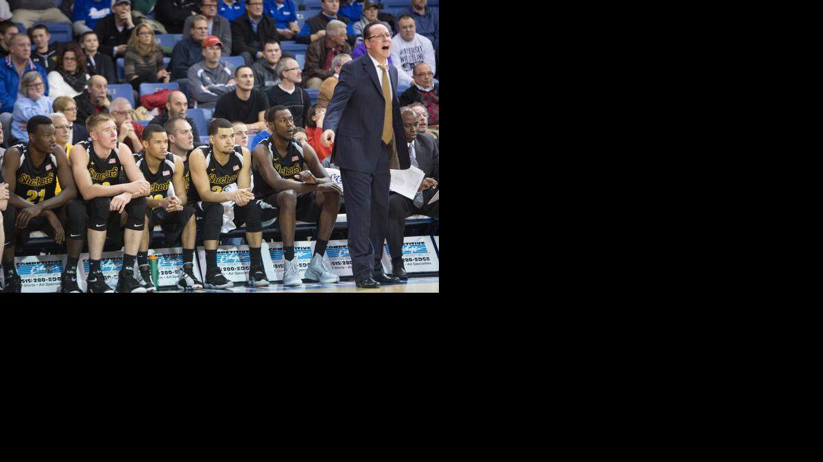 
Wichita State’s bench and coach Gregg Marshall was first-half play at Drake on Wednesday. The Shockers play host to Illinois State on Sunday afternoon.
