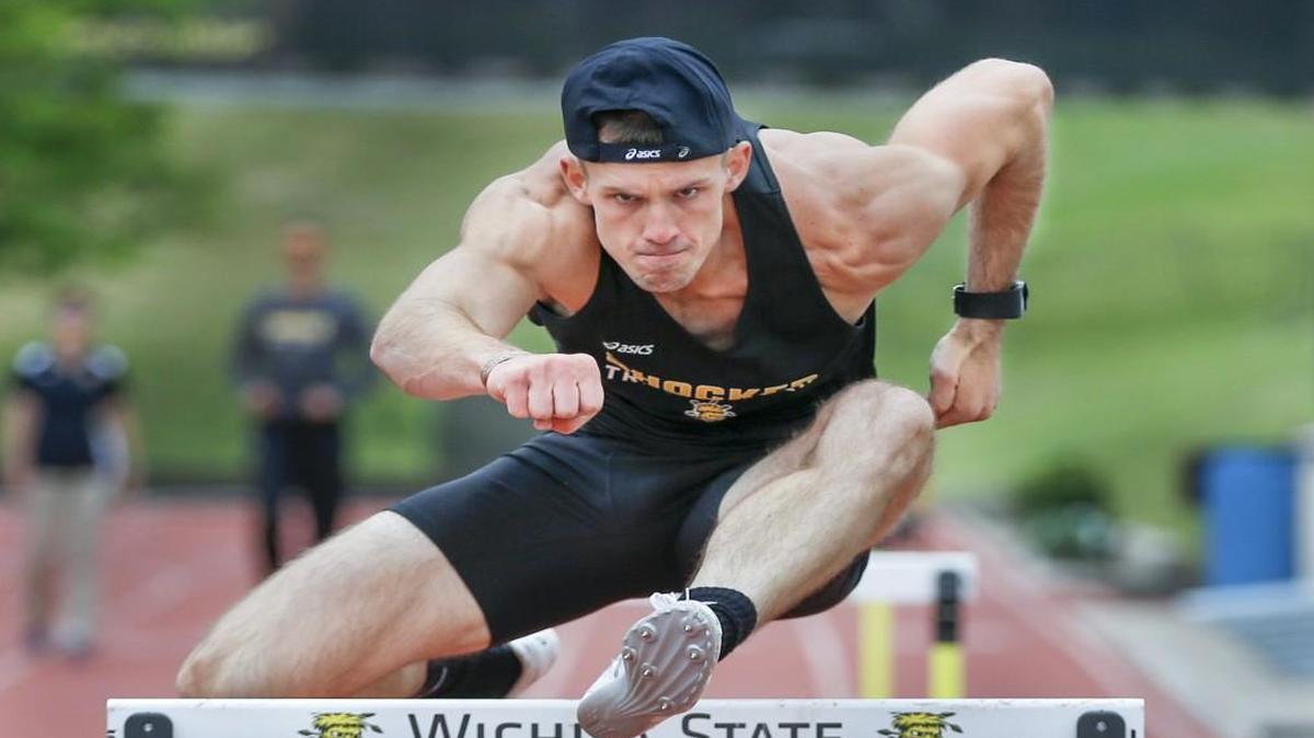 Wichita State's Hunter Veith works out at Cessna Stadium on Thursday to prepare for the MVC Championships this weekend. Veith will compete in at least six events this weekend.