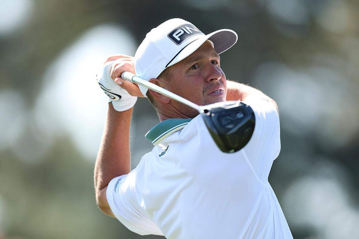 Wichita’s Sam Stevens plays his shot from the third tee during the third round of the Masters.