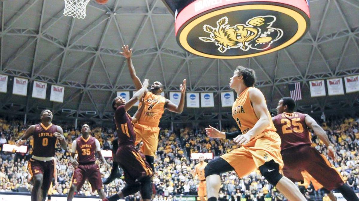 Wichita State's Shaquille Morris shoots for two against Loyola during the first half at Koch Arena Wednesday. (Jan 27, 2016)