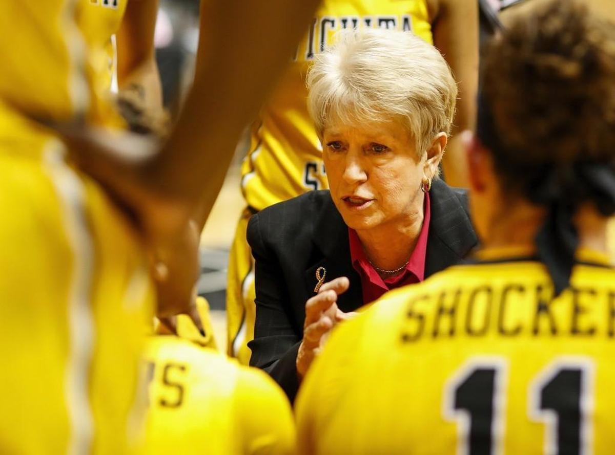 Former Wichita State women’s basketball coach Linda Hargrove instructs her team in a 2017 game. Hargrove has been involved in women’s basketball before Title IX and now she has seen the rise of the game with the NCAA women’s basketball tournament coming to Wichita .