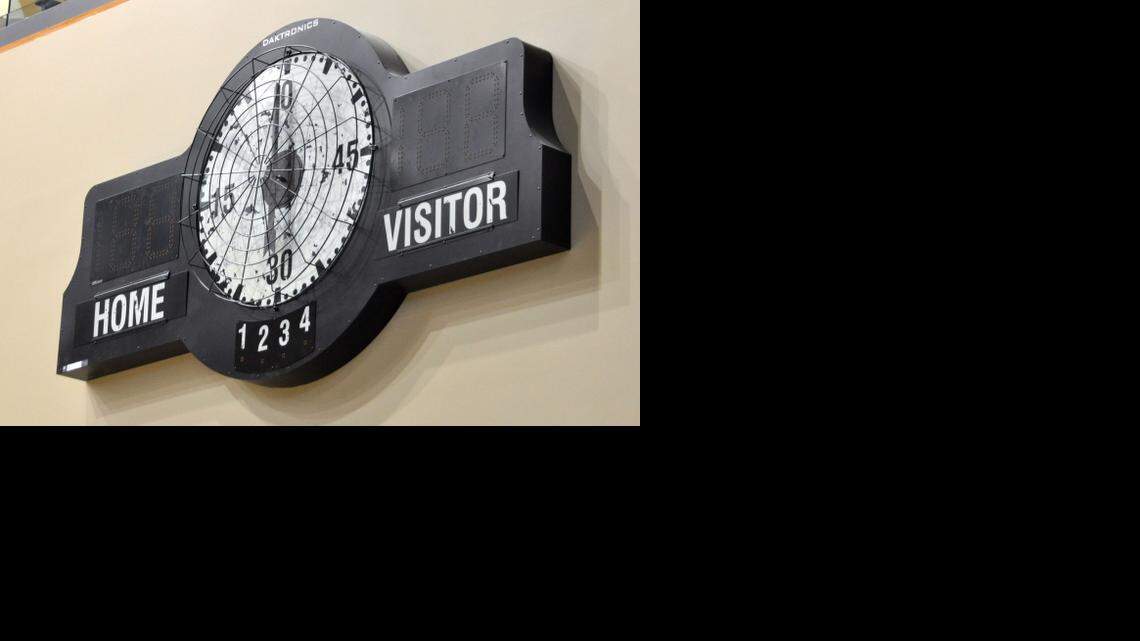 
A throwback scoreboard adds to the nostalgia of the 1950s-decorated Heritage Court at the Sanford Pentagon in Sioux Falls, S.D.
