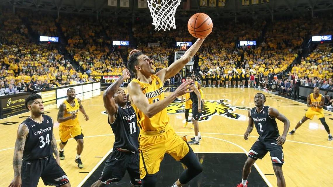 Wichita State guard Landry Shamet goes up for a shot against Cincinnati at Koch Arena.