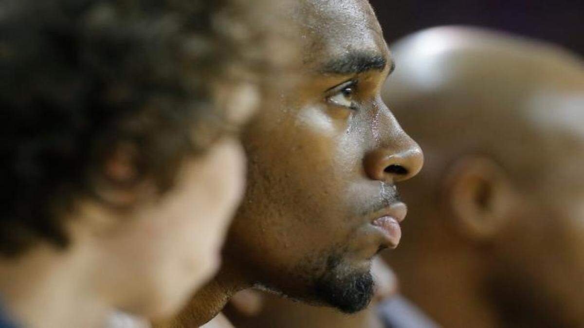 
Darius Carter watches from the bench during the final minutes of Northern Iowa’s win over Wichita State on Jan. 31 in Cedar Falls, Iowa.

