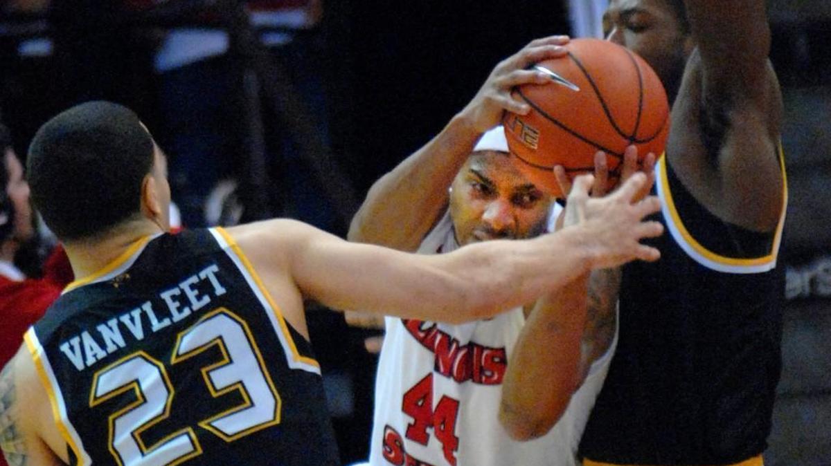 Illinois State guard DeVaughn Akoon-Purcell runs into tough defense from Wichita State during the first half Saturday in Normal, Ill.