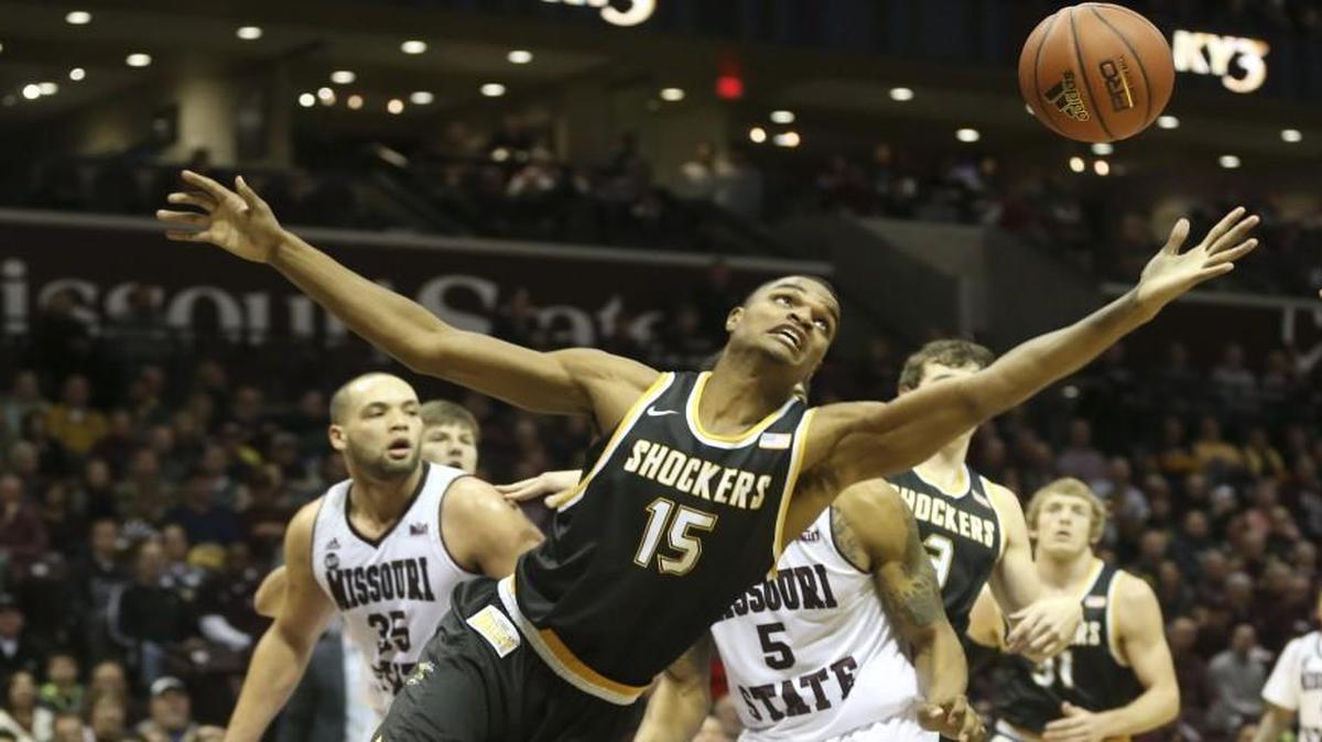 Wichita State forward Anton Grady battles for a rebound against Missouri State during the first half Wednesday at JQH Arena in Springfield, Mo.