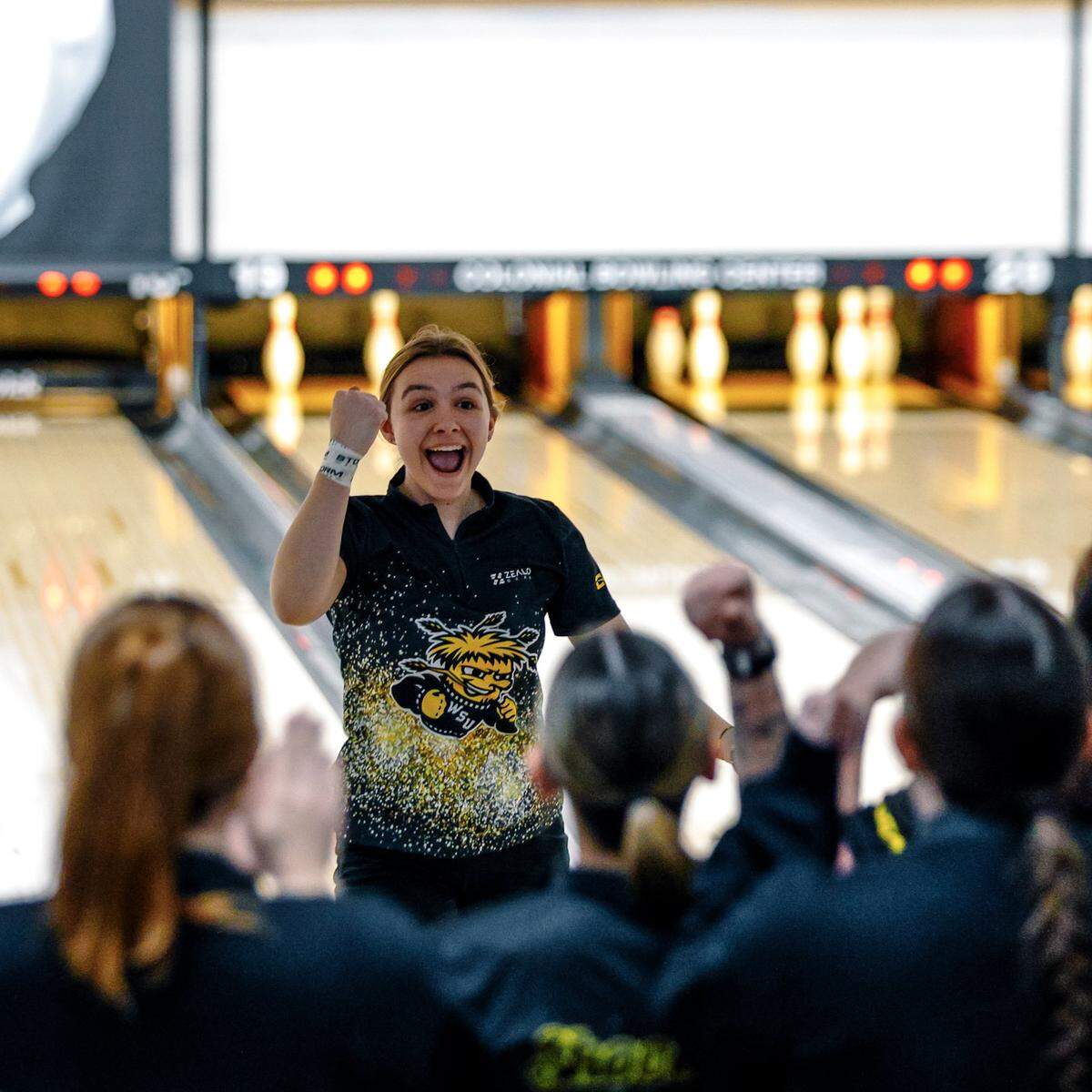 Wichita State sophomore Morgan Kline celebrates during the Arlington Regional this weekend in Texas. The Shockers punched their ticket back to the Final Four with victories on Saturday.