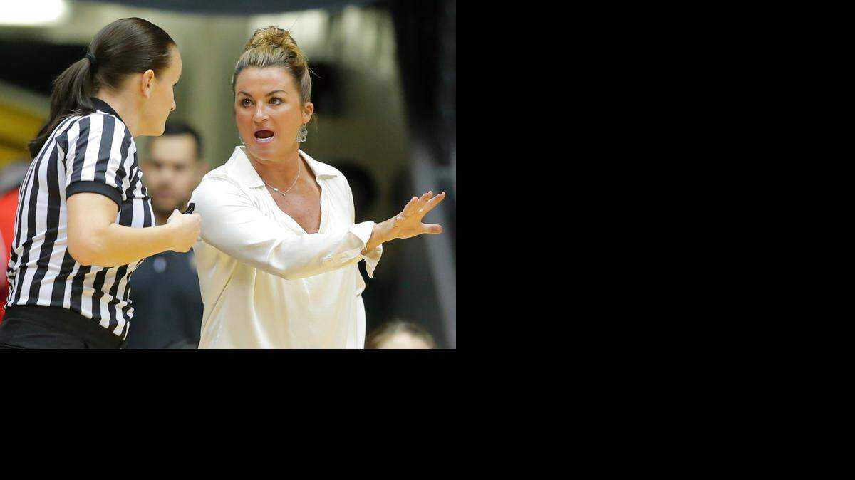 
Wichita State coach Jody Adams has words with the referee during a game against Arkansas-Pine Bluff at Koch Arena.
