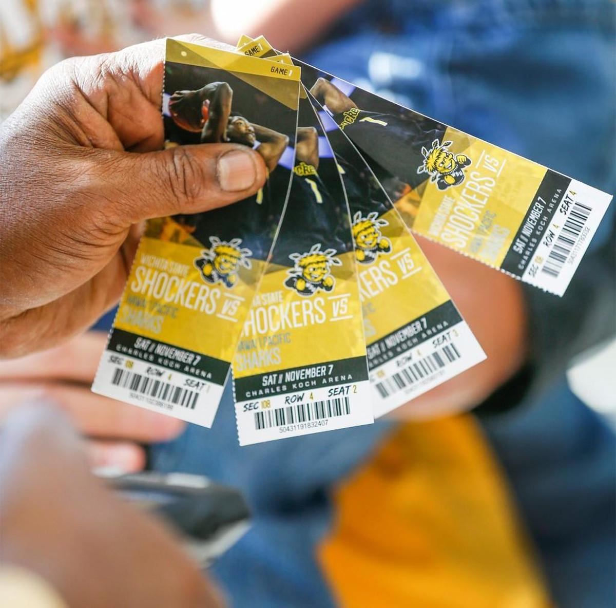 Shocker fans get their tickets scanned for the Hawaii Pacific exhibition game. Games are generally sold out, though some student and opponent tickets are sometimes up for sale 48 hours before tipoff.