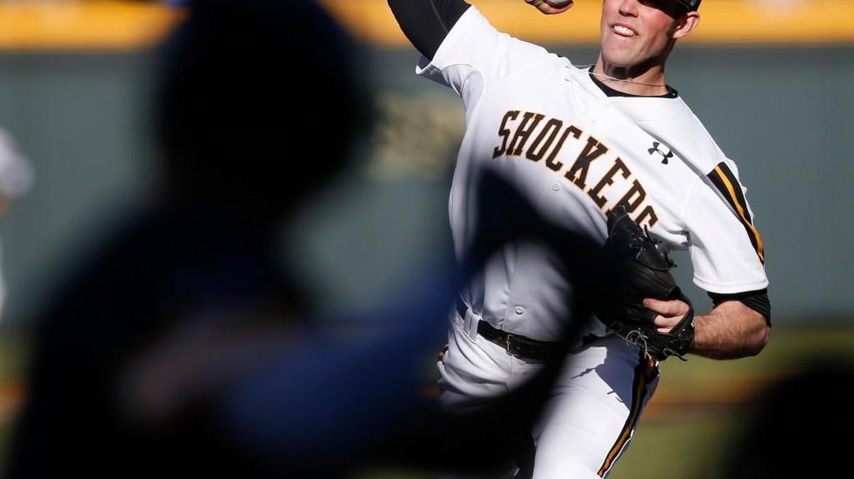 Wichita State pitcher Sam Tewes pitches against Northern Colorado in February. He made five starts before injuring his right elbow during his March 11 start at Cal State Fullerton.