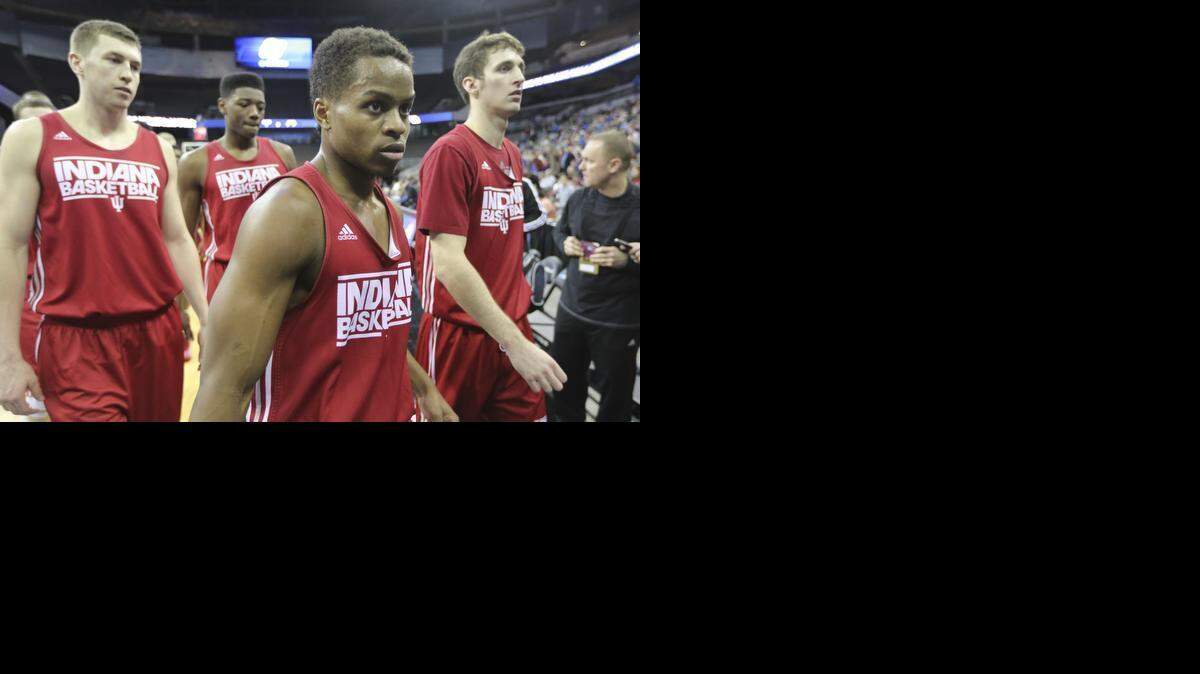 
Indiana guard Yogi Ferrell walks off the court at the CenturyLink Center in Omaha on Thursday.
