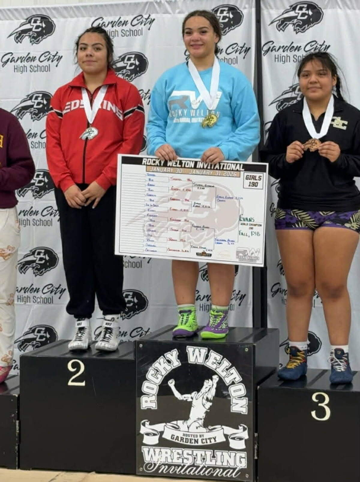 Campus junior Elayna Evans improved to 27-0 this season after her dominant title win at the Rocky Welton Invitational in Garden City this past weekend. Evans has looked unstoppable since her move up two weight classes to 190 pounds.