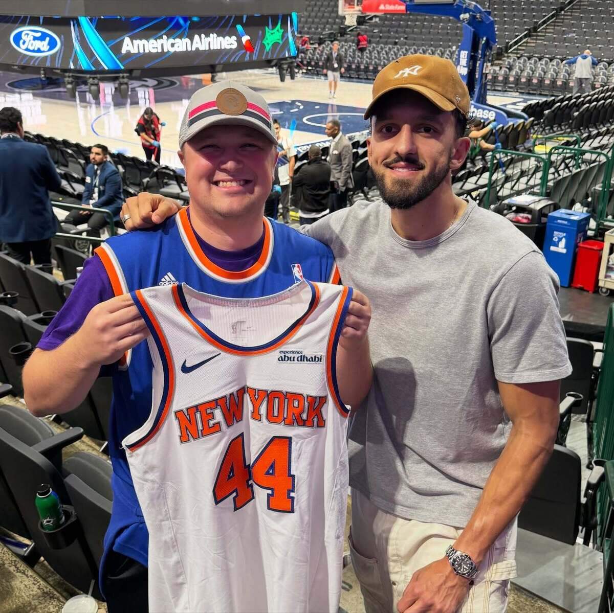 Former Wichita State manager Grant Cohen poses with Landry Shamet after the former Shocker gifted him a signed, game-used Knicks jersey earlier this season.
