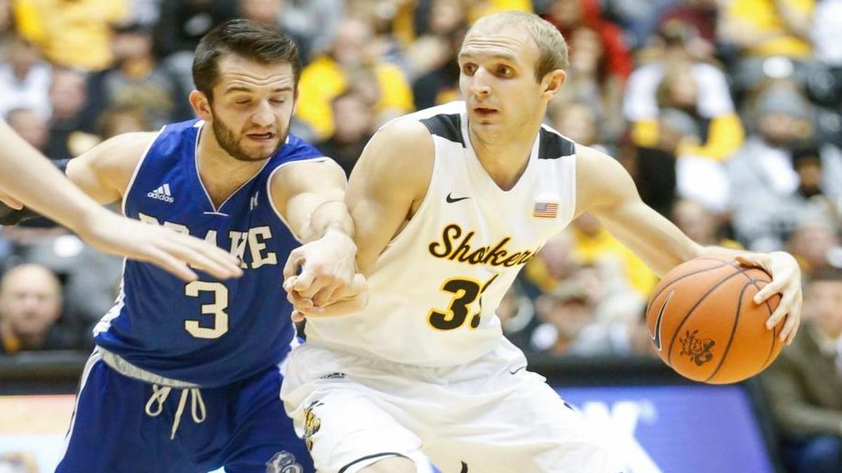 Wichita State’s Conner Frankamp, right, has made 25 of 40 three-pointers in his last nine games. “Get him the ball,” WSU center Shaq Morris said. “Whenever we see the basket get big for him, it’s a good thing.”