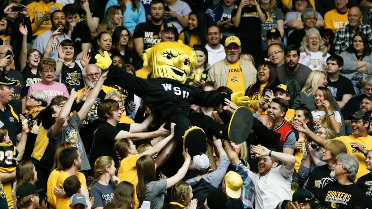 WuShock crowd surfs during the Shockers’ game against Evansville at Koch Arena this season.