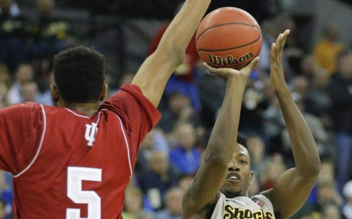 
Wichita State forward Zach Brown shoots against Indiana in the NCAA Tournament. Twenty-six of his 56 shots last season were from three-point range, and coach Gregg Marshall wants him to diversify his offensive game.
