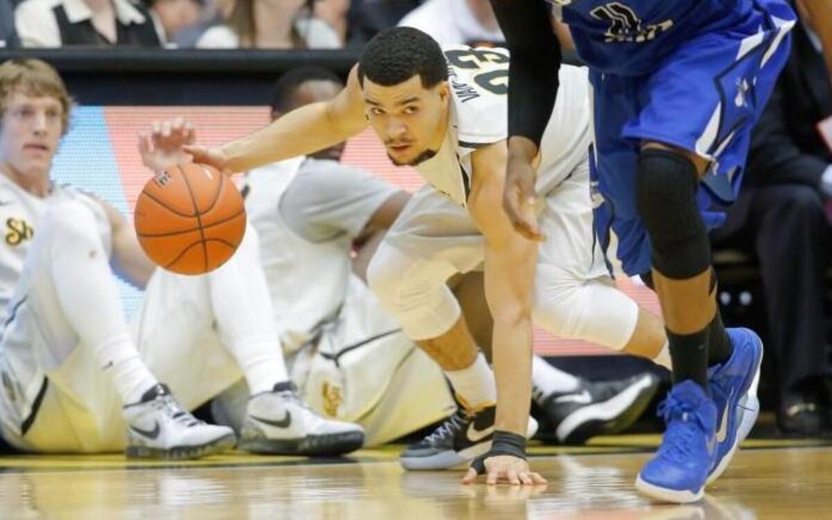 Wichita State guard Fred VanVleet steals the ball from Indiana State guard Devonte Brown during the 2014-15 season.