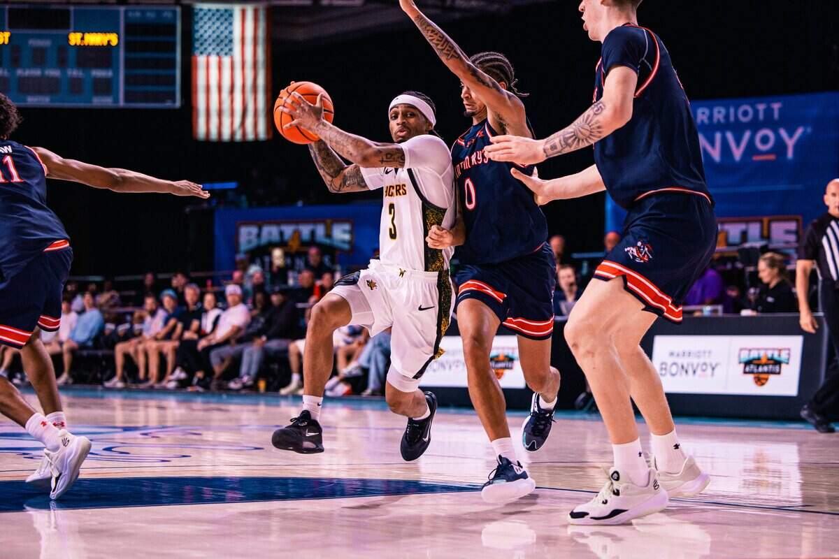Wichita State’s Dre Kindell looks to attack against Saint Mary’s in a 70-65 loss in the Battle 4 Atlantis opening game on Wednesday night.