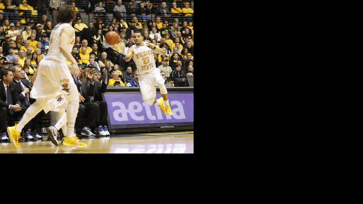 
Wichita State’s Fred VanVleet saves a ball from going out of bounds during a game against Drake on Sunday. (Jan. 25, 2015)
