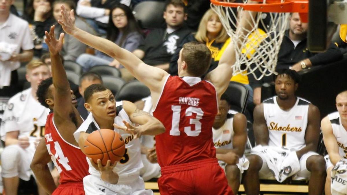 Wichita State guard C.J. Keyser takes a shot against Bradley on Jan. 1. He is roommates with teammate Austin Reaves and they’ve both found secrets to more playing time.