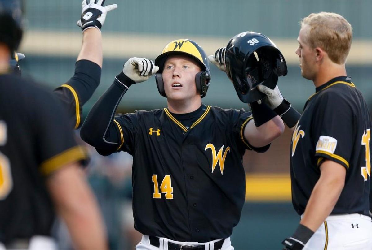 Gunnar Troutwine (14) begins his third year as Wichita State’s catcher.
