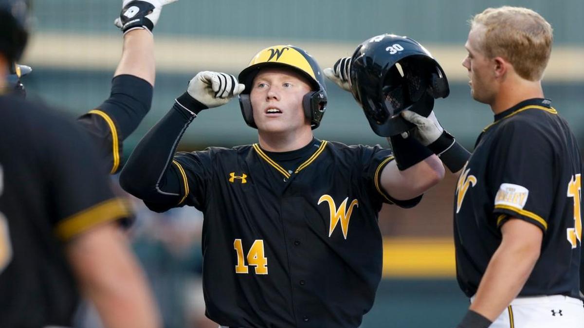 Gunnar Troutwine (14) begins his third year as Wichita State’s catcher.