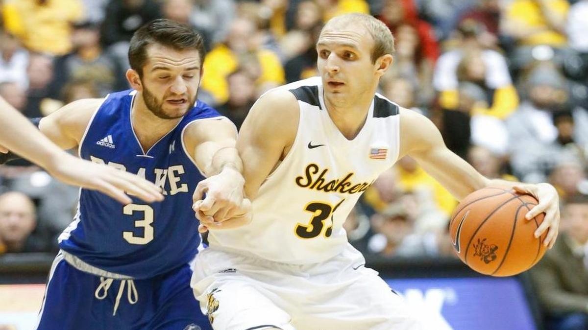 Wichita State's Conner Frankamp, right, drives against Drake's Graham Woodward on Jan. 4.