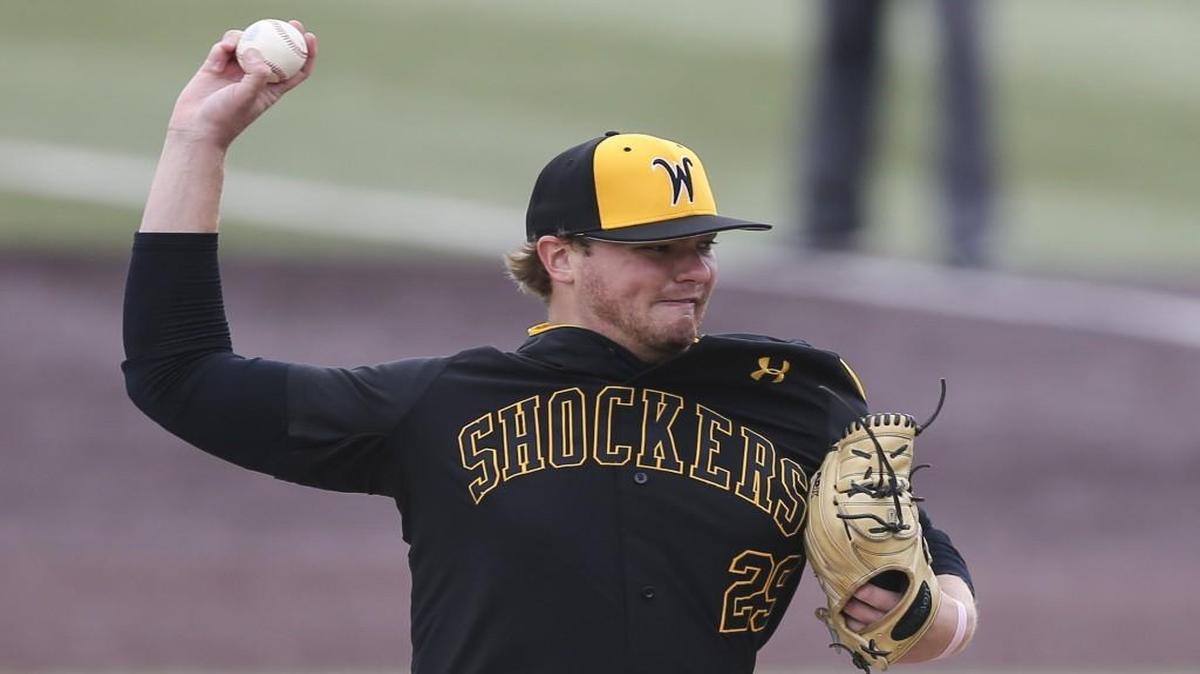 Wichita State pitcher Tommy Barnhouse throws to a Valparaiso batter during the third inning on Saturday at Eck Stadium.
