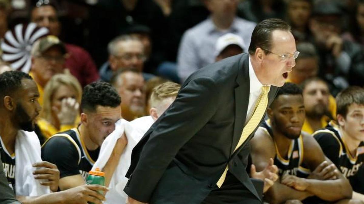 Wichita State head coach Gregg Marshall urges his team on during the first half of their game at Missouri State Saturday. (Feb. 25, 2017)