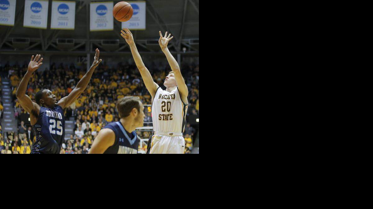 
Wichita State's Rauno Nurger shoots over Northwood’s Julian Smith during the first half of Saturday's season-opening exhibition game at Koch Arena.
