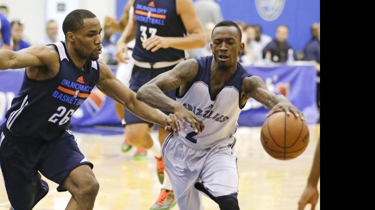 
Former Shocker Tekele Cotton guards Russ Smith during an NBA Summer League game in Orlando, Fla.
