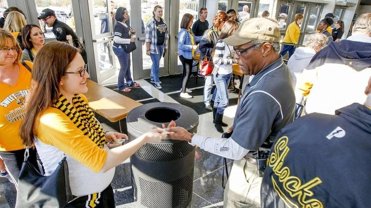 Wichita State fans enter Koch Arena for Saturday’s exhibition game.