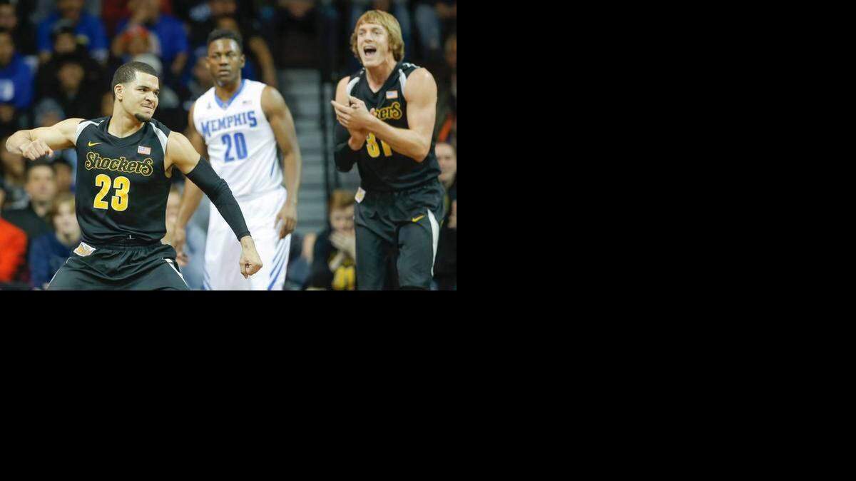 
Wichita State guards Fred VanVleet (left) and Ron Baker celebrate after forcing one of 24 turnovers on Tuesday.

