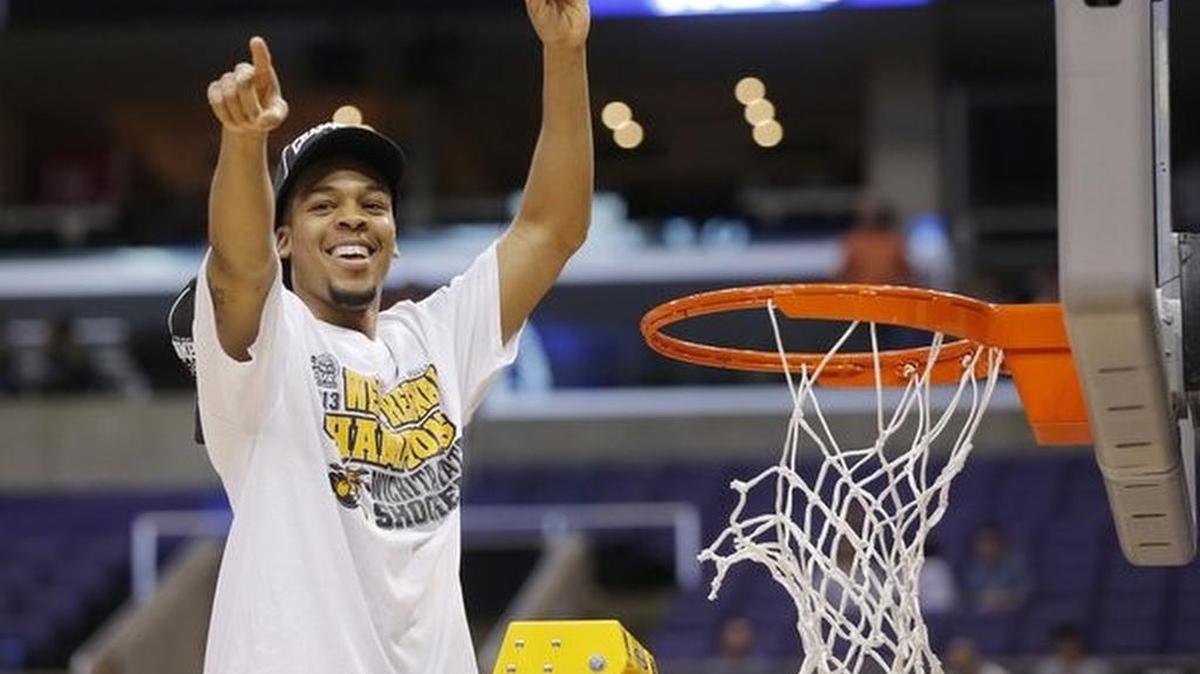 
Wichita State guard Demetric Williams cuts down the net in Los Angeles to celebrate the 2013 trip to the Final Four.
