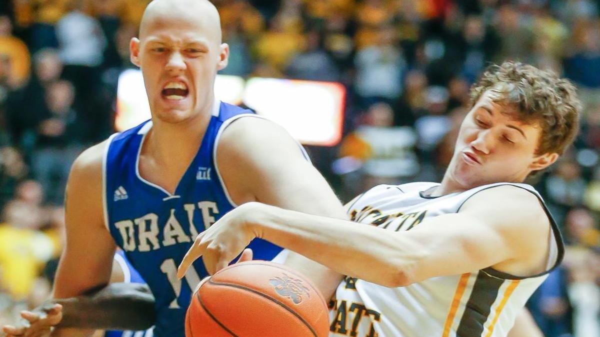 Evan Wessel, right, could be in for another rugged battle on Saturday night when the Shockers play Illinois State.