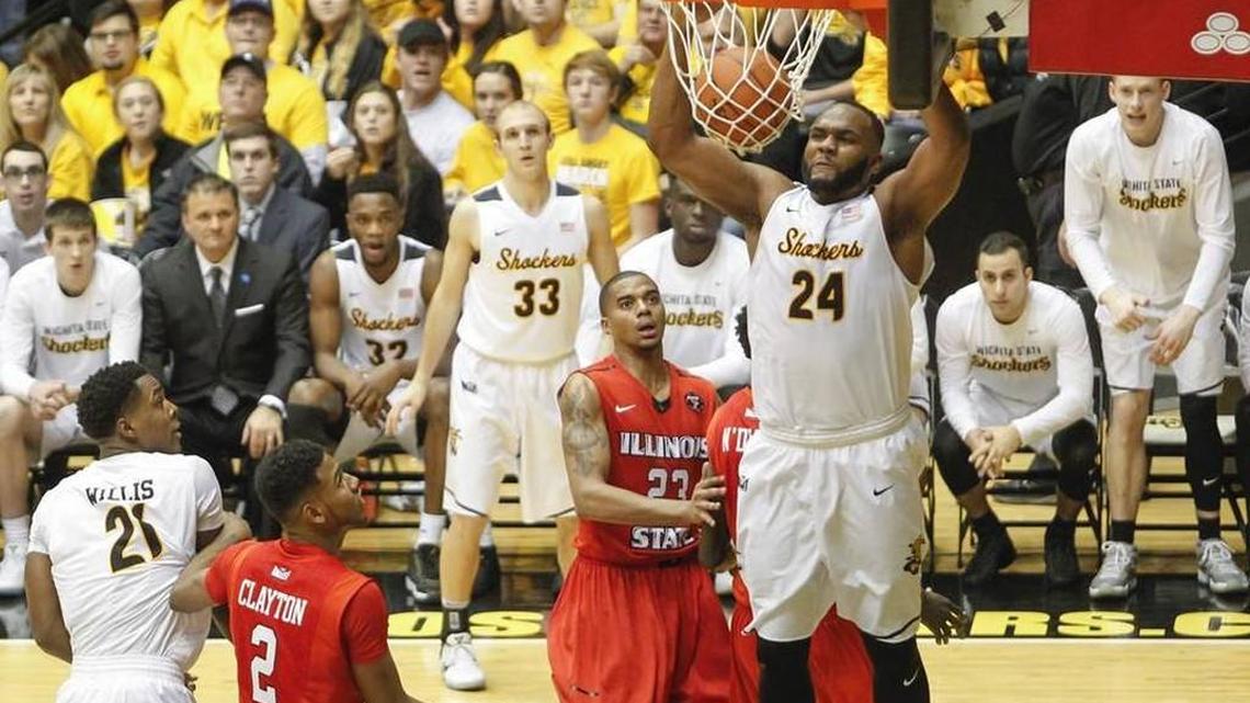 Wichita State’s Shaq Morris dunks against Illinois State in Koch Arena.